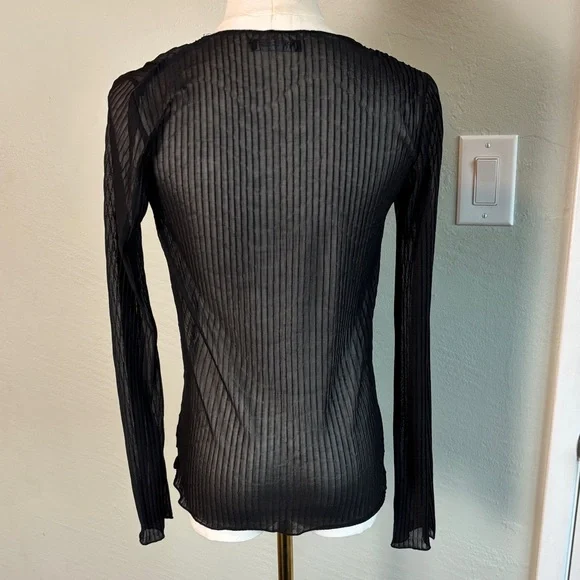 Bundle 2 for $30! Zara Black Sheer Ribbed Tie-Front Cardigan Small Whimsigoth - Picture 5 of 5